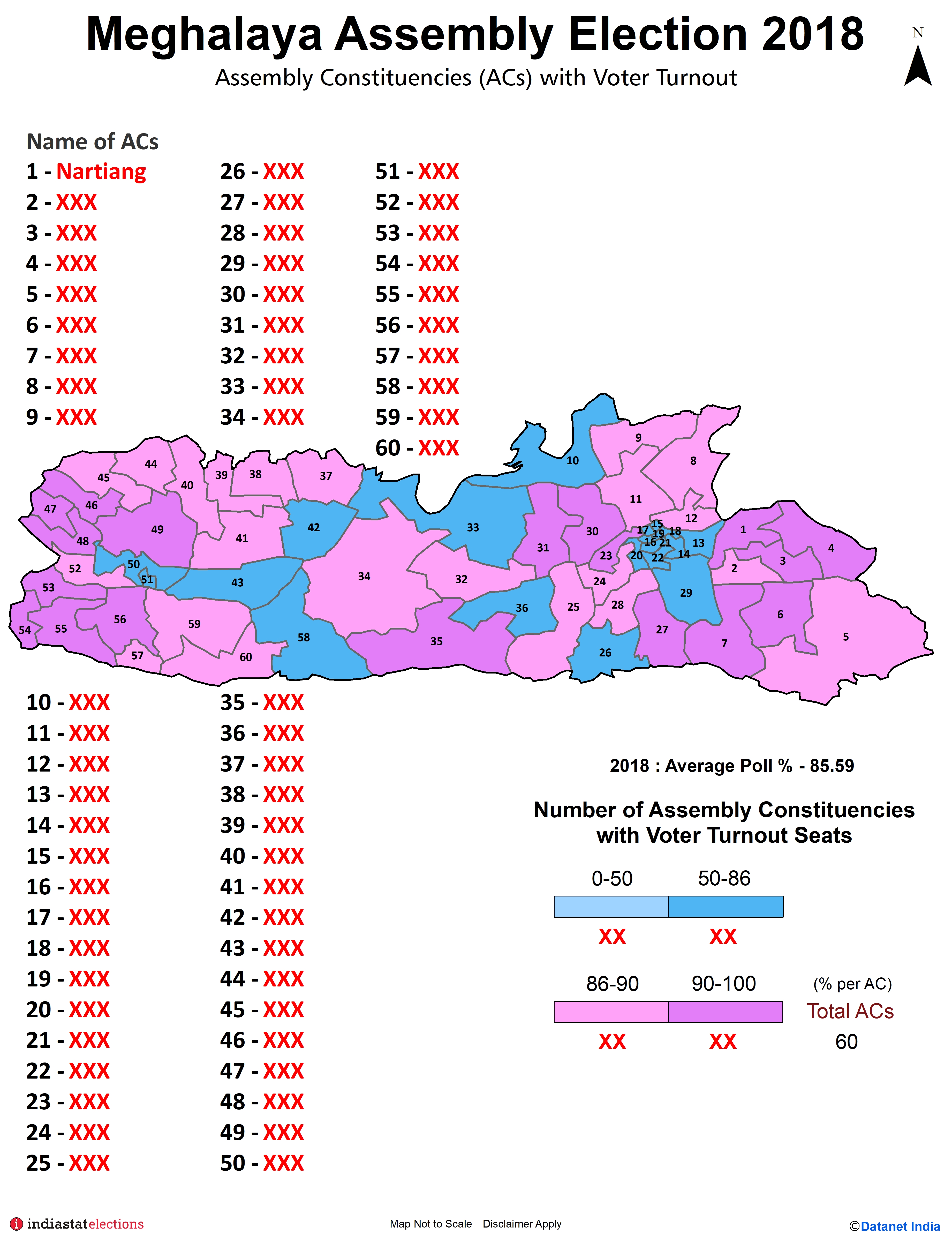 Assembly Constituencies (ACs) with Voter Turnout in Meghalaya (Assembly Election - 2018)