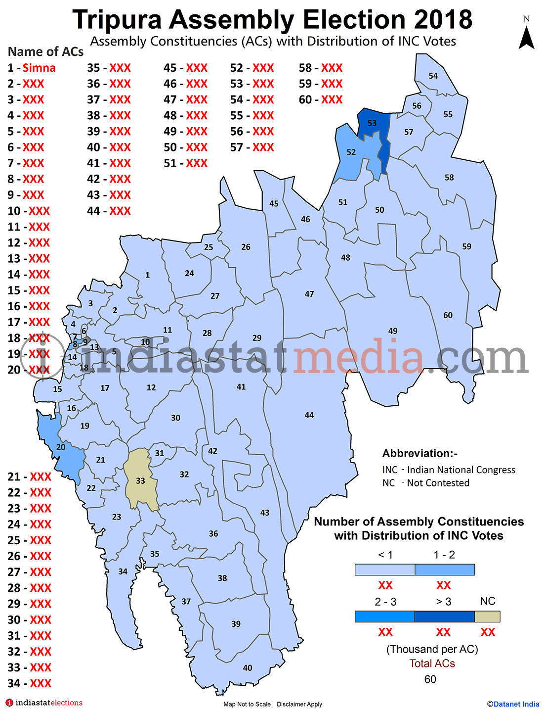 Distribution of INC Votes by Constituencies in Tripura (Assembly Election - 2018)