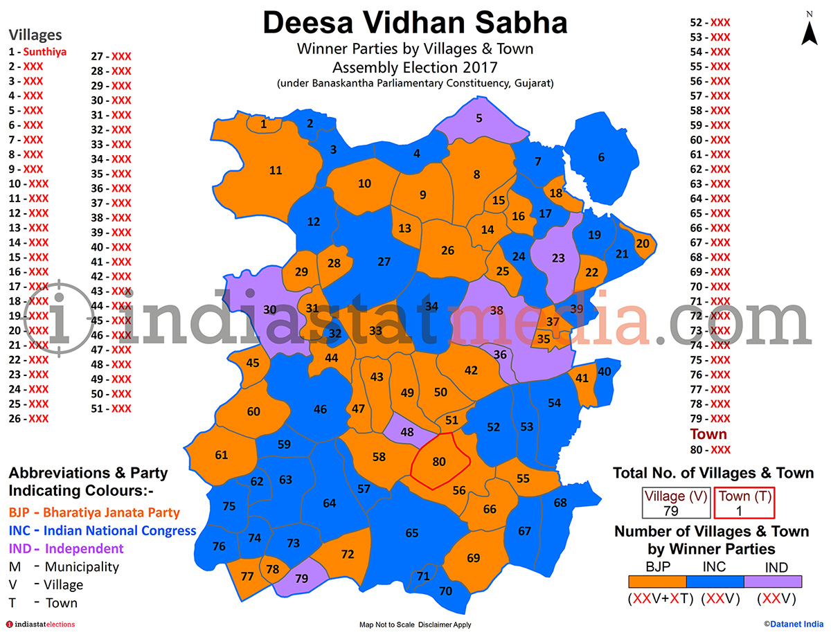 Deesa vidhan sabha winner parties by villages and towns in assembly elections 2017 Gujarat