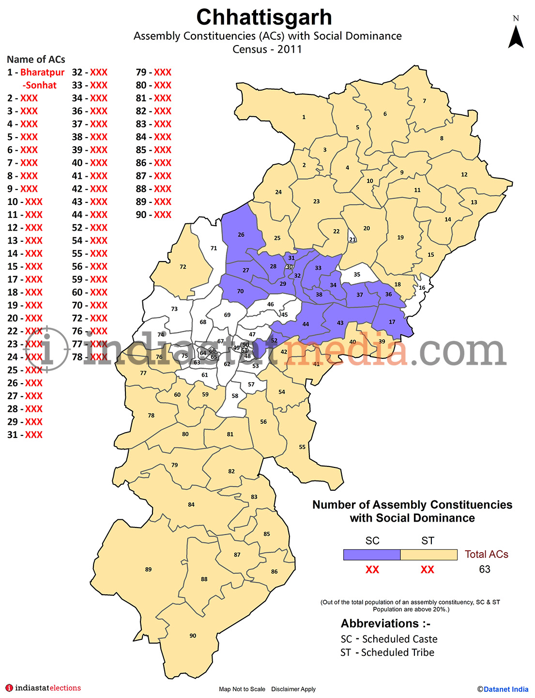 Assembly Constituencies with Social Dominance in Chhattisgarh - Census 2011