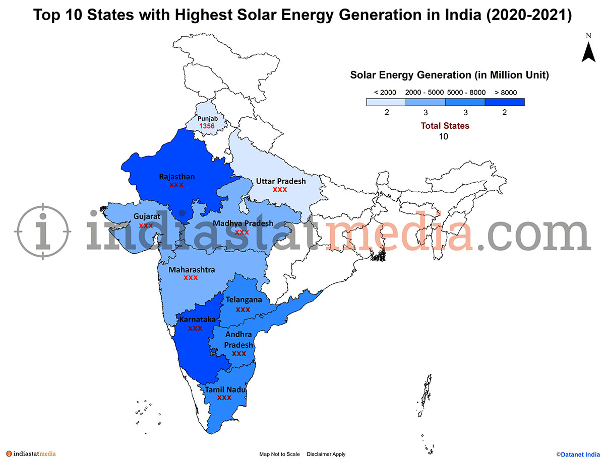 Top 10 states with highest solar energy generation in India 2020-2021