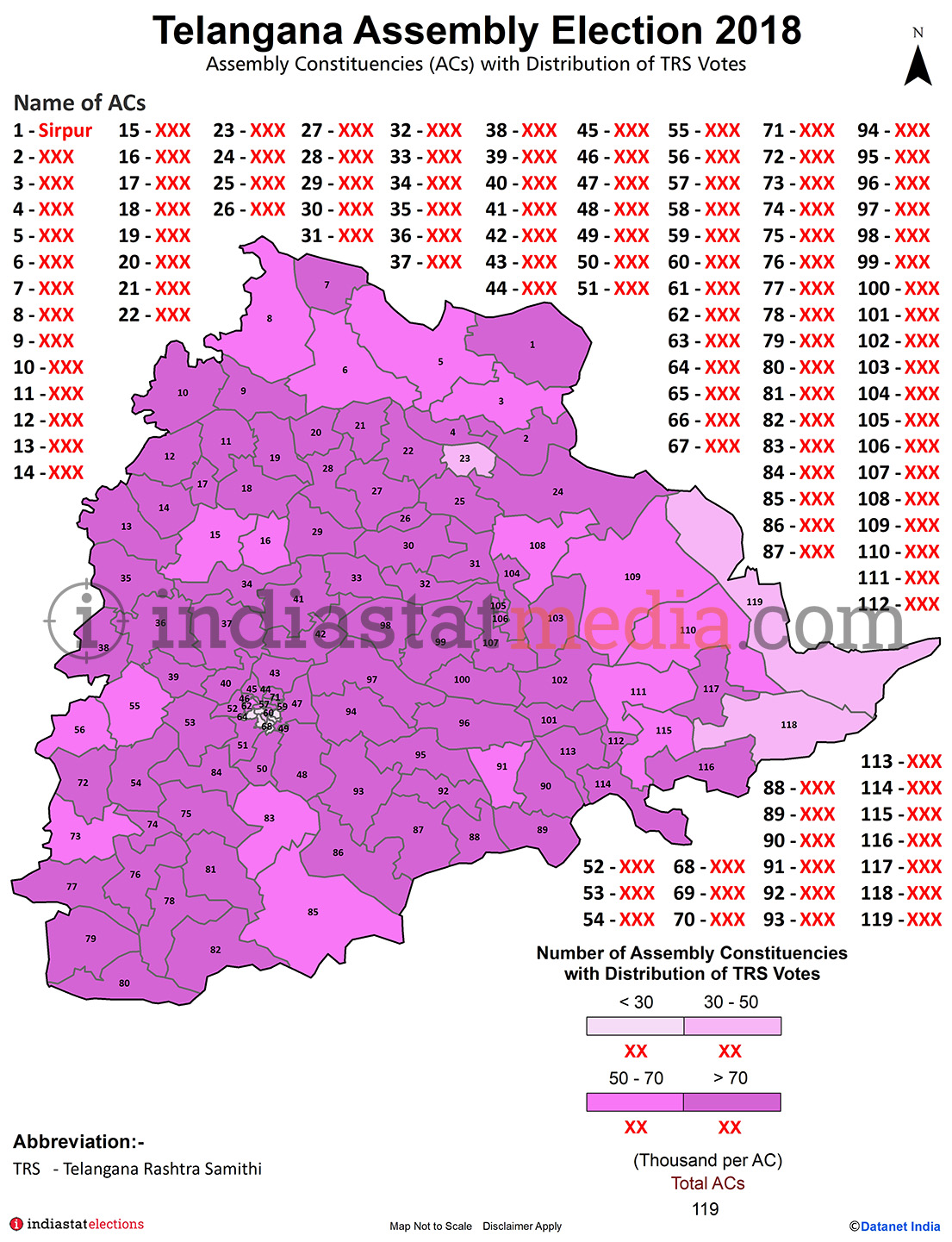 Distribution of TRS Votes by Constituencies in Telangana (Assembly Election - 2018)