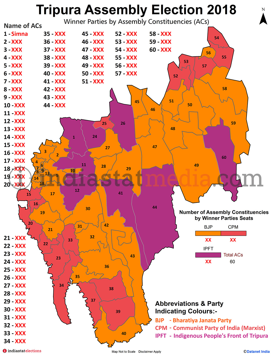Winner Parties by Assembly Constituencies in Tripura (Assembly Election - 2018)