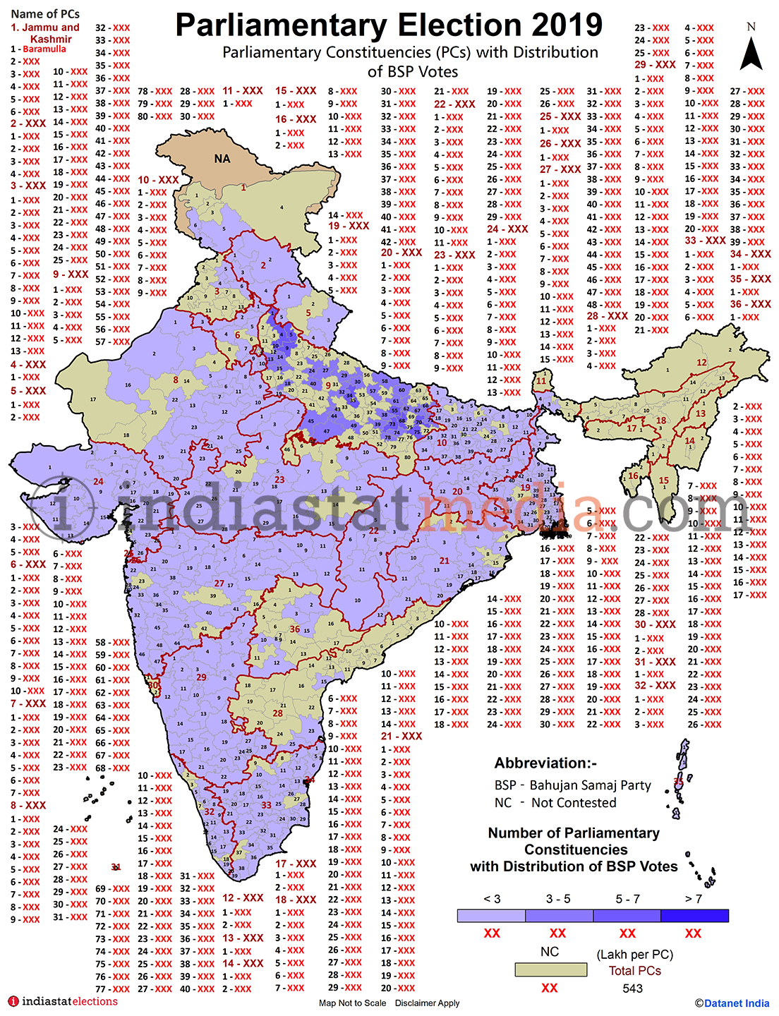 Distribution of BSP Votes by Parliamentary Constituencies in India (Parliamentary Election - 2019)